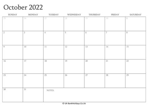 Editable October Calendar 2022